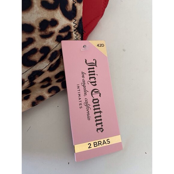 2 Pack Juicy Couture Bra Show Me Off Lined JC2801 Leopard Print Red Size 42D NEW - Picture 2 of 11